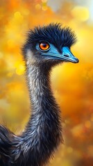 Close Portrait Emu With Vibrant