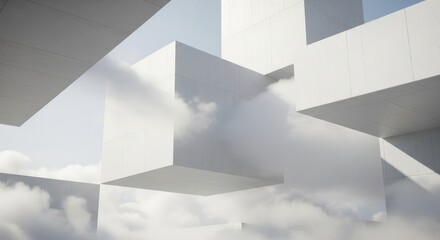 Obraz premium Architectural Abstraction: Clean, minimalist forms interact with airy clouds, presenting a study in contrasting elements and captivating composition.