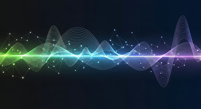 Abstract technology background with glowing blue digital wave patterns and motion lines