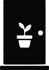 Illustrator Vector Potted plant in doorway black and white silhouette