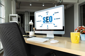 SEO search engine optimization for modish e-commerce and online retail business showing on computer screen