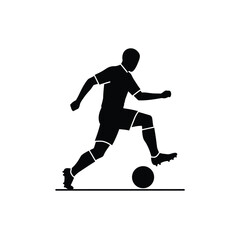 Soccer player dribbling black silhouette white