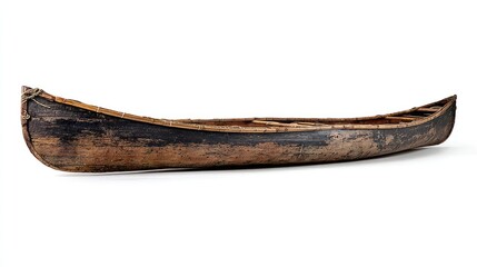Detailed View Of An Aged Wooden Canoe On White Background A Historical Watercraft Artifact