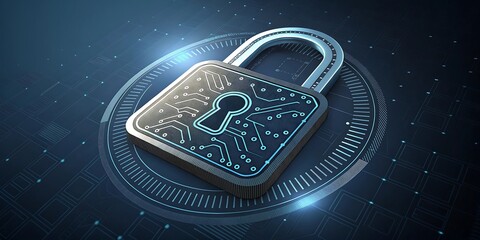 Digital padlock with circuitry on a dark background