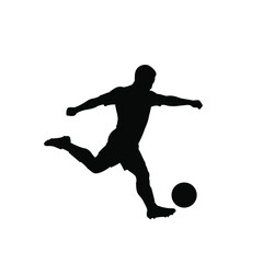 Soccer player kicking ball silhouette vector