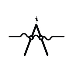 Black lightning bolt on abstract shape circuit connection