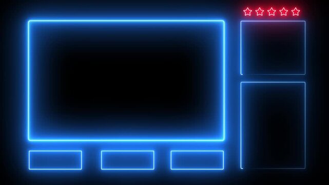 Animated neon intermission stream overlay—looping facecam and chat frame border with a black background.