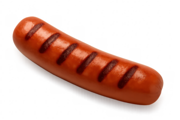 Grilled sausage isolated on transparent background, ready to eat