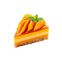 Delicious Slice of Mango Cheesecake with Fresh Mint Garnish