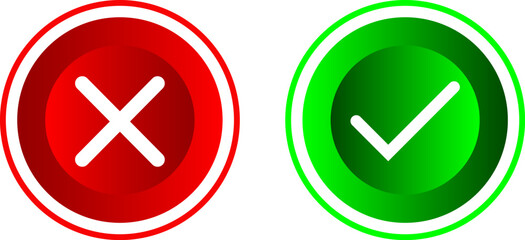 Green check mark yes or no symbol, 3D Stick and cross buttons, Vector illustration 