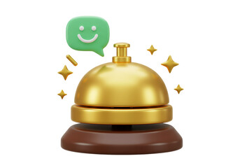Isolated Golden Service Bell with Happy Emoji Speech Bubble and Stars