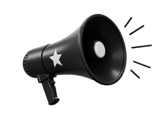 Isolated Black Megaphone with White Star and Sound Waves for Announcement