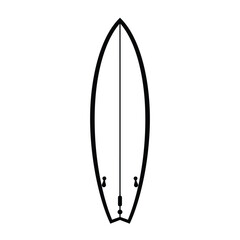 Black surfboard outline with fins white water