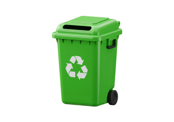 Isolated Green Wheeled Recycling Bin for Waste Management and Environmental Conservation