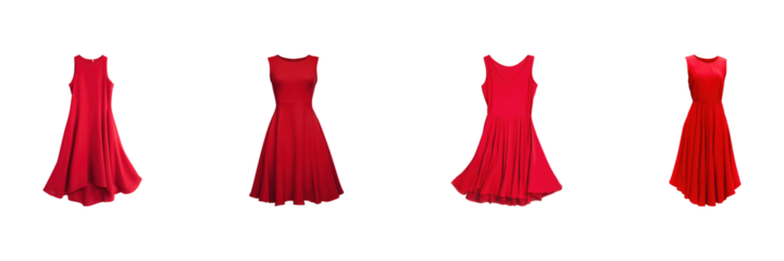 Red Sleeveless Dresses Set. Fashion And Style Inspiration Collection Isolated On Transparent Background