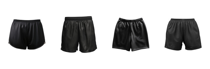 Black Athletic Shorts Collection. Versatile Sportswear For Fitness And Casual Wear Isolated On Transparent Background