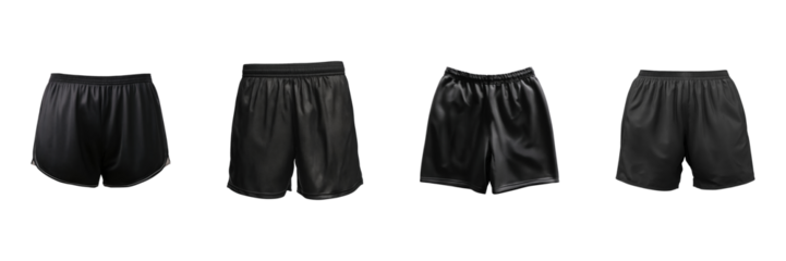 Black Athletic Shorts Collection. Versatile Sportswear For Fitness And Casual Wear Isolated On Transparent Background
