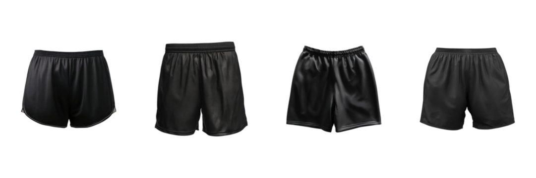 Black Athletic Shorts Collection. Versatile Sportswear For Fitness And Casual Wear Isolated On Transparent Background