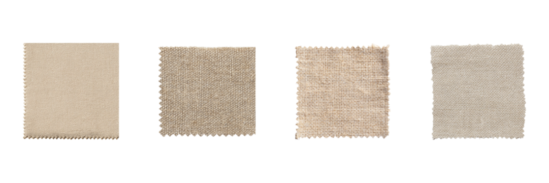 Fabric Swatches In Neutral Tones Set. Textile Design And Interior Decor Collection Isolated On Transparent Background