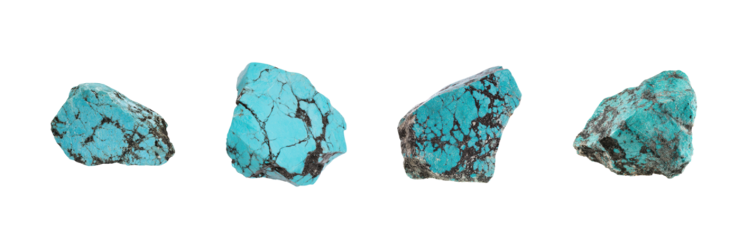Turquoise Mineral Stones Set. Natural Gemstone And Healing Crystal Collection Isolated On Transparent Background