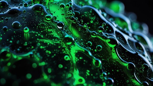 Translucent Silicone Gel Background with Bubbles in Green and Black