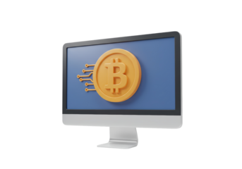Isolated Computer Monitor Displaying Bitcoin Symbol for Digital Currency Trading