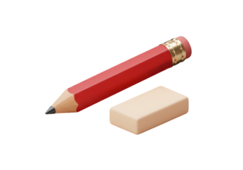 Isolated 3D Render of Red Pencil and Beige Eraser on White Background