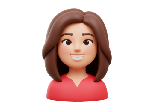 Isolated 3D Render of a Smiling Female Character with Brown Hair and Pink Top - Powered by Adobe