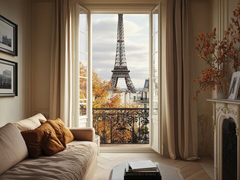 Stunning Perspective of the Eiffel Tower from a Luxurious Apartment in Paris