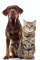 Loyal Companions: Portrait of a dog and cat sitting side by side, capturing the essence of friendship, loyalty, and the charming bond between domestic pets.