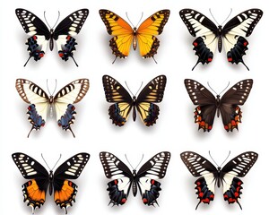 Collection of Isolated Butterflies on White Background Featuring Diverse Insect Species in Stunning Detail