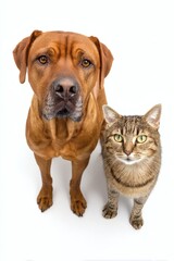 Fototapeta premium Best Friends Forever: A tender moment of friendship between a loyal dog and a curious cat, their bond speaks volumes about the unique connection. and the heartwarming companionship.