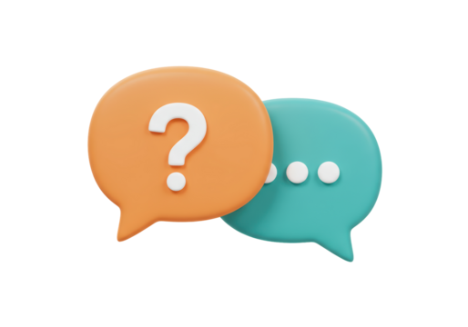 Isolated 3D Render of Two Speech Bubbles, One with a Question Mark and One with Ellipses, Representing Dialogue and Inquiry