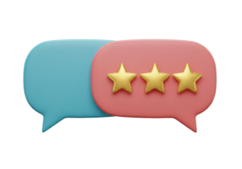 Isolated 3D Render of Two Speech Bubbles with Golden Stars for Positive Reviews