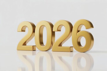 Golden year 2026 numbers isolated on white background