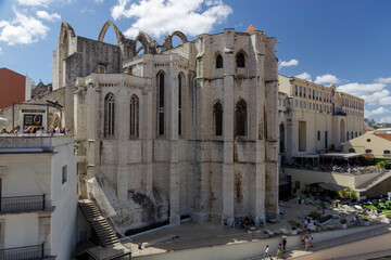 View of Carmo Archaeological Museum on the remains of an earthquake in the Gothic church in Lisbon, Portugal,