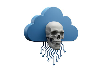 Isolated Cyber Security Threat with Skull Emerging from Cloud