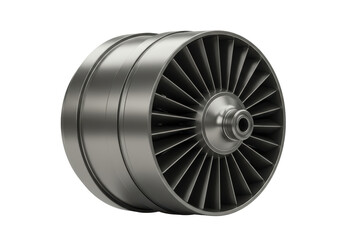Isolated 3D Render of a Metallic Jet Engine Turbine Blade Assembly