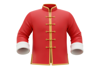 Isolated 3D Traditional Red Chinese Tang Suit Jacket with White Cuffs