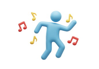 Isolated 3D Blue Abstract Human Figure Dancing Among Musical Notes