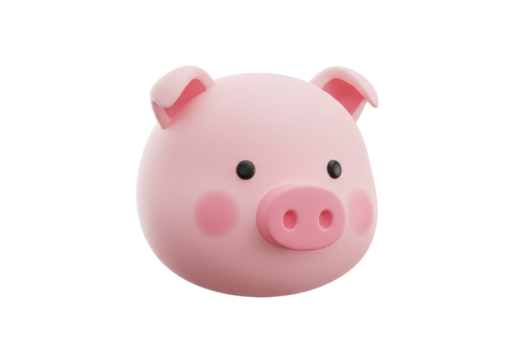 Isolated Adorable 3D Pink Cartoon Pig Face Icon