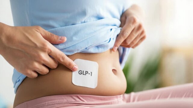 GLP-1 patch on stomach, weight loss therapy, semaglutide delivery, hormone treatment method, obesity management, metabolic health support, modern medical solution