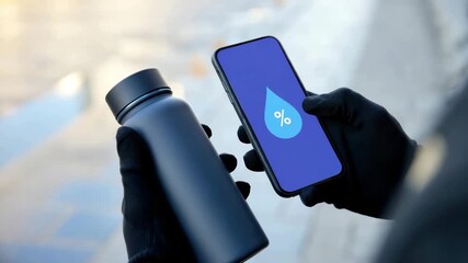 Smart water bottle, hydration tracking app, mobile health technology, digital wellness tools, bottle with sensor, tech and fitness integration, modern lifestyle gear - Powered by Adobe