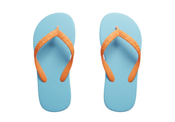 Isolated Pair of Blue and Orange Flip Flops for Summer Wear