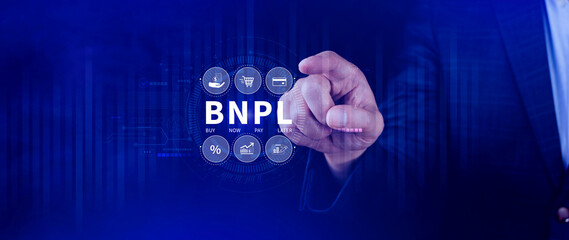 BNPL, Buy Now Pay Later concept. using with icons of BNPL with online shopping icons technology....