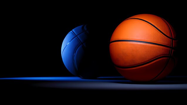 Two Sports Balls One Blue and One Orange in a Dark Setting - Powered by Adobe