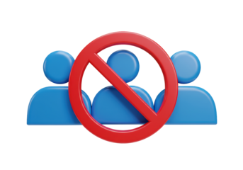 Isolated 3D Render of a Group of People with a Red Forbidden Sign, Social Distancing Concept