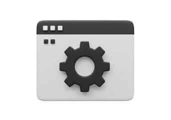 Isolated 3D Render of a Browser Window with Settings Gear Icon