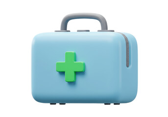 Isolated 3D Render of a Blue First Aid Kit with Green Cross Symbol