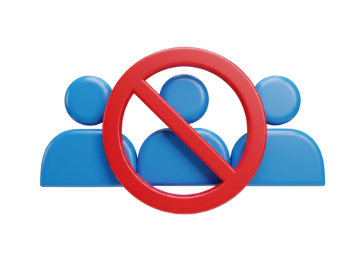 Isolated 3D Render of a Group of People with a Red Forbidden Sign, Social Distancing Concept